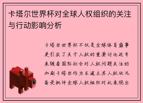 卡塔尔世界杯对全球人权组织的关注与行动影响分析