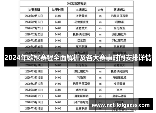 2024年欧冠赛程全面解析及各大赛事时间安排详情